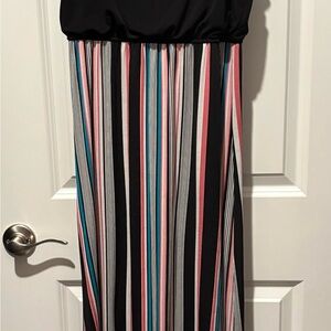 Tank Maxi Dress with Colorful Striped Skirt